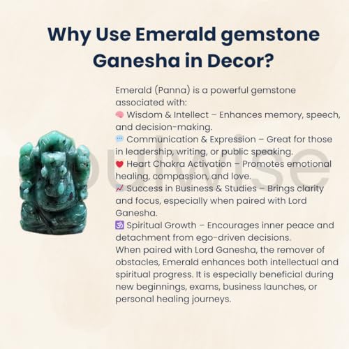 Image of SOULWISE Natural Emerald Gemstone Lord Ganesha Idol Hand Carved Crystal Ganesh Murti for Home Temple Vastu Spiritual Decor Meditation Altar Ganpati Statue Gift