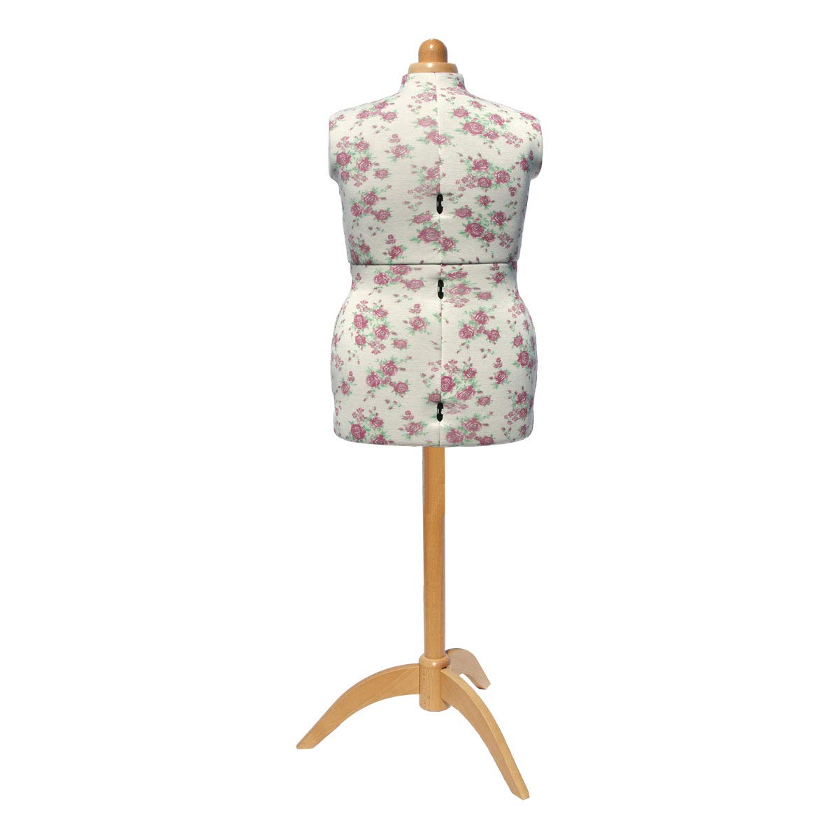 Maniqui Costura Ajustable Cogollos de Rosa con Soporte de Madera | Grande (L) [Talla EUR 48 a 50] | Forma de vestido de 8 partes con soporte de madera natural de 3 patas