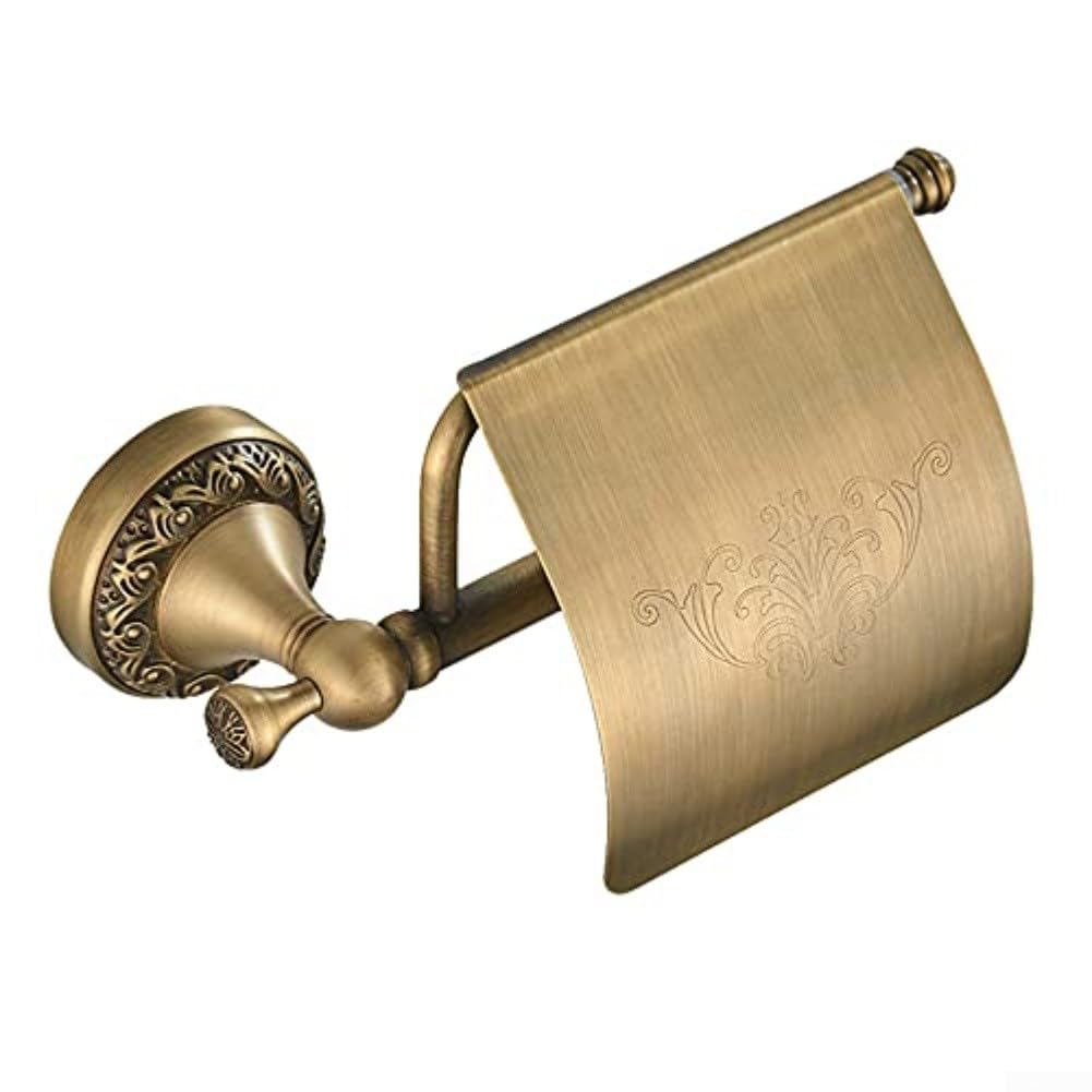Brass Toilet Pa-per Holder W-all Mounted With Cover, Antique Brass Toilet Pa-per Holder Bathroom Tissue Roll Dispenser Long-Lasting Rust-Resistant Design Easy Installation