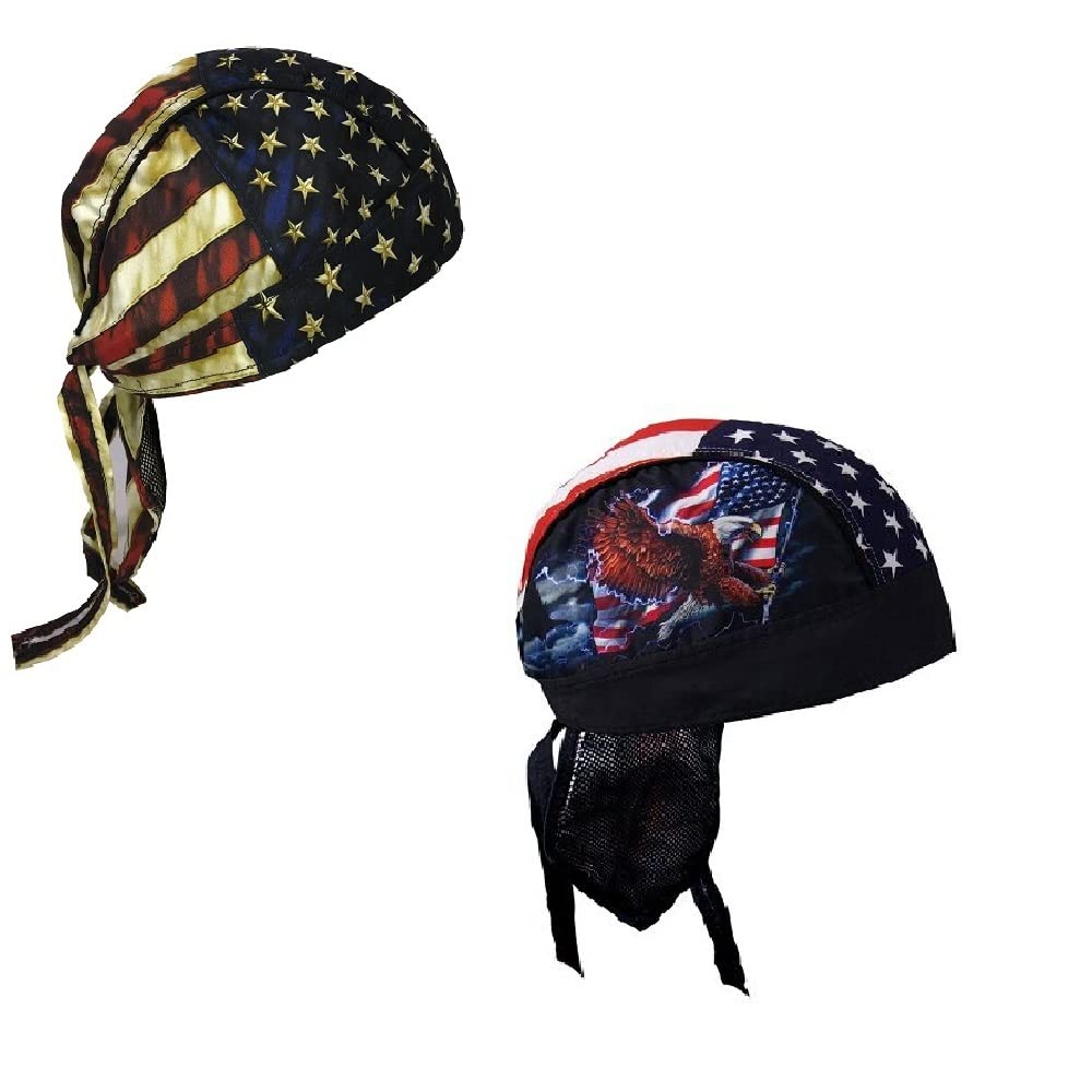 Lot or Set of 2 USA Eagle and Distressed USA American Flag Patriotic Retro America Design Head Wrap