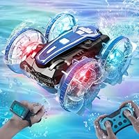 ENERHAMP Amphibious Remote Control Car, 2.5GHz 4WD 360° Rotation,Waterproof Gesture RC Stunt Car with LED Lights, All Terrain Kids Pool Beach Water Toys, Christmas Birthday Gifts for Boys Girls