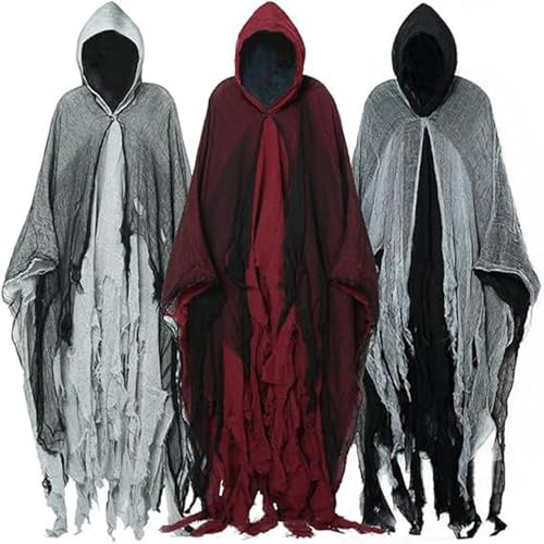 Bkazwe Déguisement Faucheuse Halloween Cape Homme, Costume Halloween Adulte Effrayant avec Cape à Capuche pour Carnaval Style Gothique pour Prêtre, Moine, Enchanteur