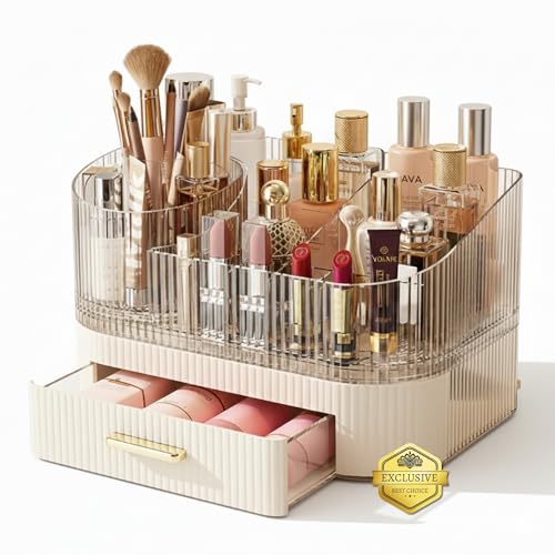 BEMANZ Organizador de Maquillaje Giratorio con Cajones Apilables, Organizador Cosméticos Brochas y Perfumes para Tocador y Escritorio Makeup Organizer Organizador Maquillaje