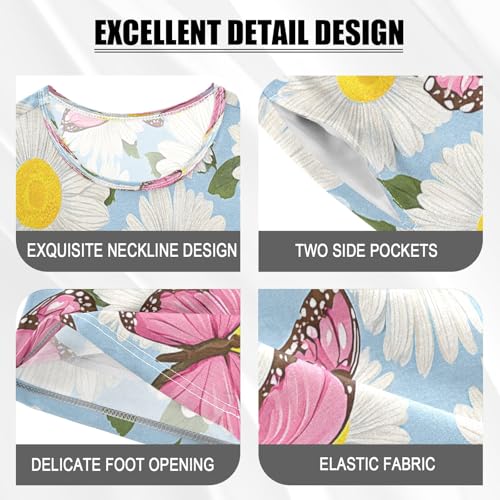 Pink Butterfly Daisy Pattern Kids Pjs Set Boys Girls Summer Short-Sleeve Sleepwear Pajamas 2PCS4