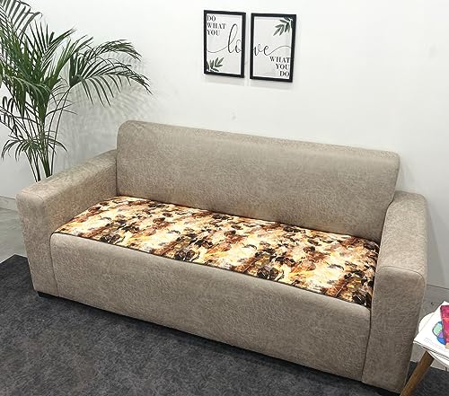 Image of Printed seat Cover for Sofa 2 Seater with Heavy Antiskid Backing & Easily Machine Washable Sofa seat Runner for Couch or Home Living Area (22 X 48 Inches) Brown