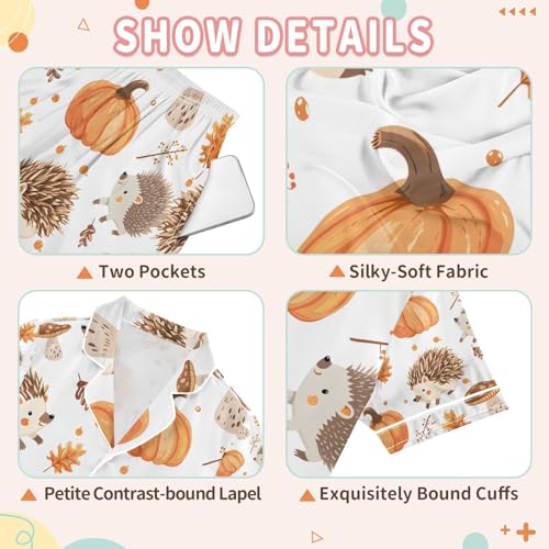 senya Hedgehog and Pumpkin Satin Summer Pajama Sets Silk Short Sleeve Button Down Sleepwear3