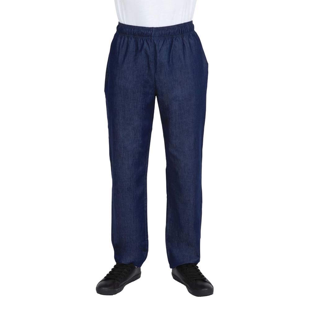 Whites Chefs Clothing BB619-XL Cotton NY Chef Trouser, Size XL, Waist Size 42"-44", Denim Blue