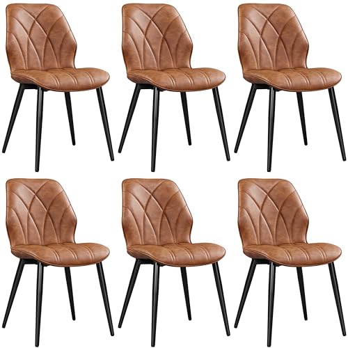Yaheetech Lot de 6 Chaises de Salle à Manger Dossier Ergonomique Chaises de Cuisine Assise en Similicuir Bien Rembourrée Chaises de Chambre Cadre en Métal...