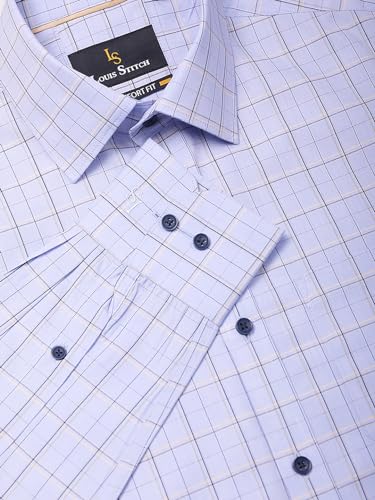 Image of LOUIS STITCH Men's Checkered Regular Fit Shirt (LS-ST-DU140-S1-BUCF-38-900 DU140 Blue
