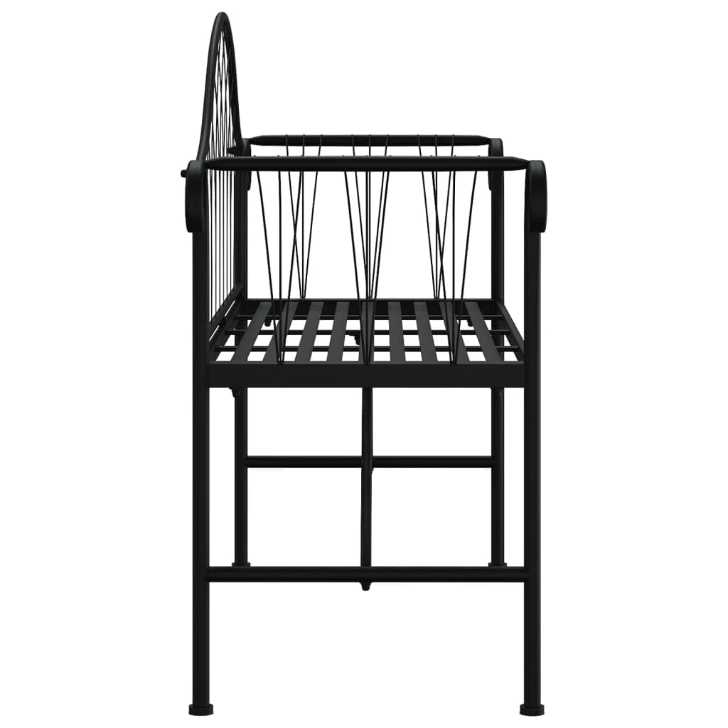 2-osobowa ławka ogrodowa ze stali, 128 cm, czarna, odporna na warunki atmosferyczne, stabilne siedzisko na balkon, taras, do ogrodu i na zewnątrz