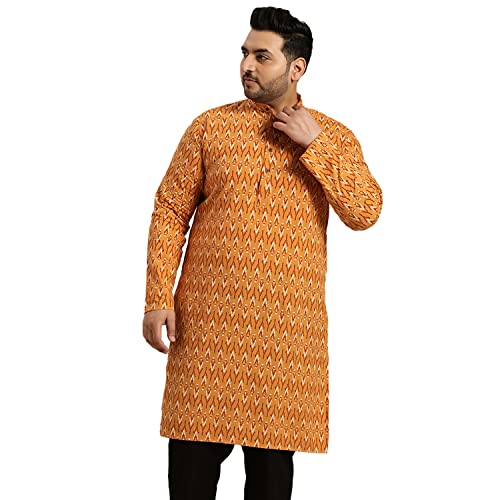Image of SOJANYA Plus (Since 1958) Men's Cotton Linen Long Kurta | Ethnic Motif Printed for Navratri, Garba & Puja