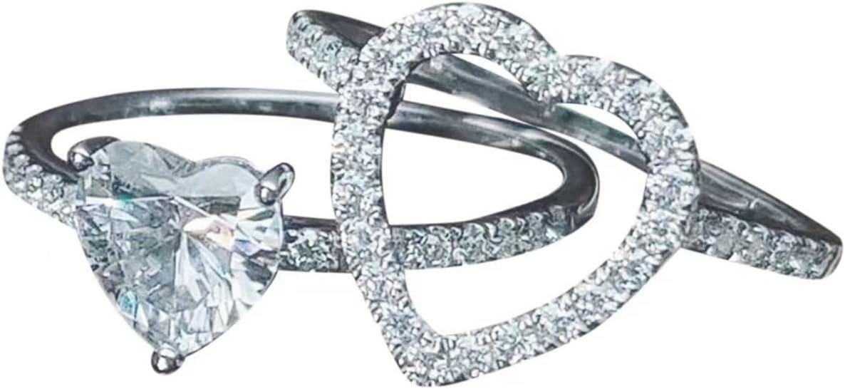 DOCCESTU 925 Sterling Silver Women's Heart Shaped Bridal Engagement Ring Set Sterling Silver Halo Wedding Commitment Ring Cubic Zirconia Cz Women's Anniversary Ring Size 11