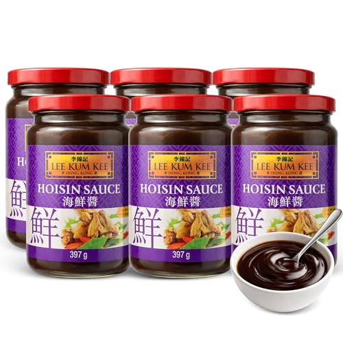 Salsa Hoisin, salsa Lee Kum Kee, Sabor Dulce y especiado, con notas de soya fermentada y ajo, Contiene Gluten, Para Salteados estilo asiático, dim sum, rollitos primavera, Contiene 6 botes de 397 g