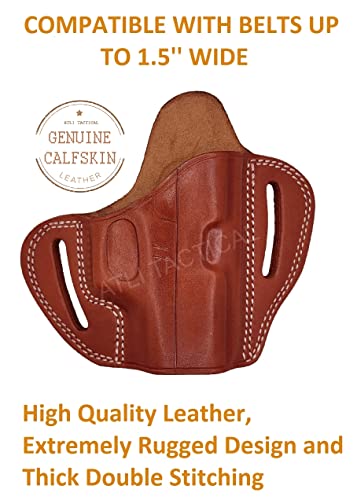 Leather Owb Holster For Glock 43-42 - Handmade Ccw Concealed Carry Belt Gun Holster - Pancake Firearms Holder - Open Top Outside Waist Pistol Holder - For G43 G43X G42 Ruger Sr22 Lc9S Taurus Gx4 #TOP4