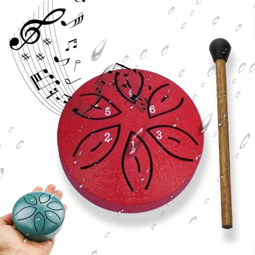 Steel Tongue Drum - 3 Inch 6 Note Rain Drum for Garden, Waterproof Outdoor Symphony (Red)