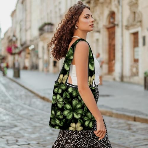 Reusable Canvas Tote Bags, Multi-Purpose Cloth Bags for Grocery Shopping Work Travel - Seamless Lucky Clover Leaf Pattern2