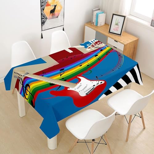 Aozhiswe Mantel Antimanchas Rectangular Guitarra Rock Mantel de Mesa Notas Musicales 140x260 cm Manteles Impermeable Poliéster Protector Comedor para Interior Exterior a-8758