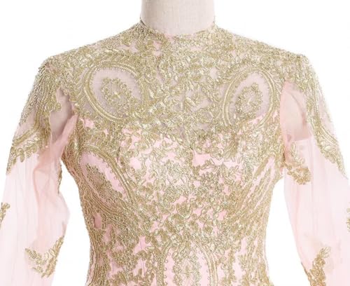 LEJY Women's Muslim Wedding Dresses High Neck Applique Long Sleeves Ball Gowns4