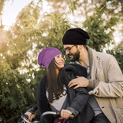 Senker 2 Pack Of Baggy Soft Cotton Slouchy Stretch Beanie Hat,Chemo Hats For Men And Women (Purple/Black) Purple/Black F #TOP5