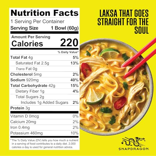 Image of Snapdragon Laksa Curry Instant Noodle Bowls | Coconut Curry Flavor with Rice Noodles | Gluten-Free | No MSG Added | 2.1 oz (6 Pack)