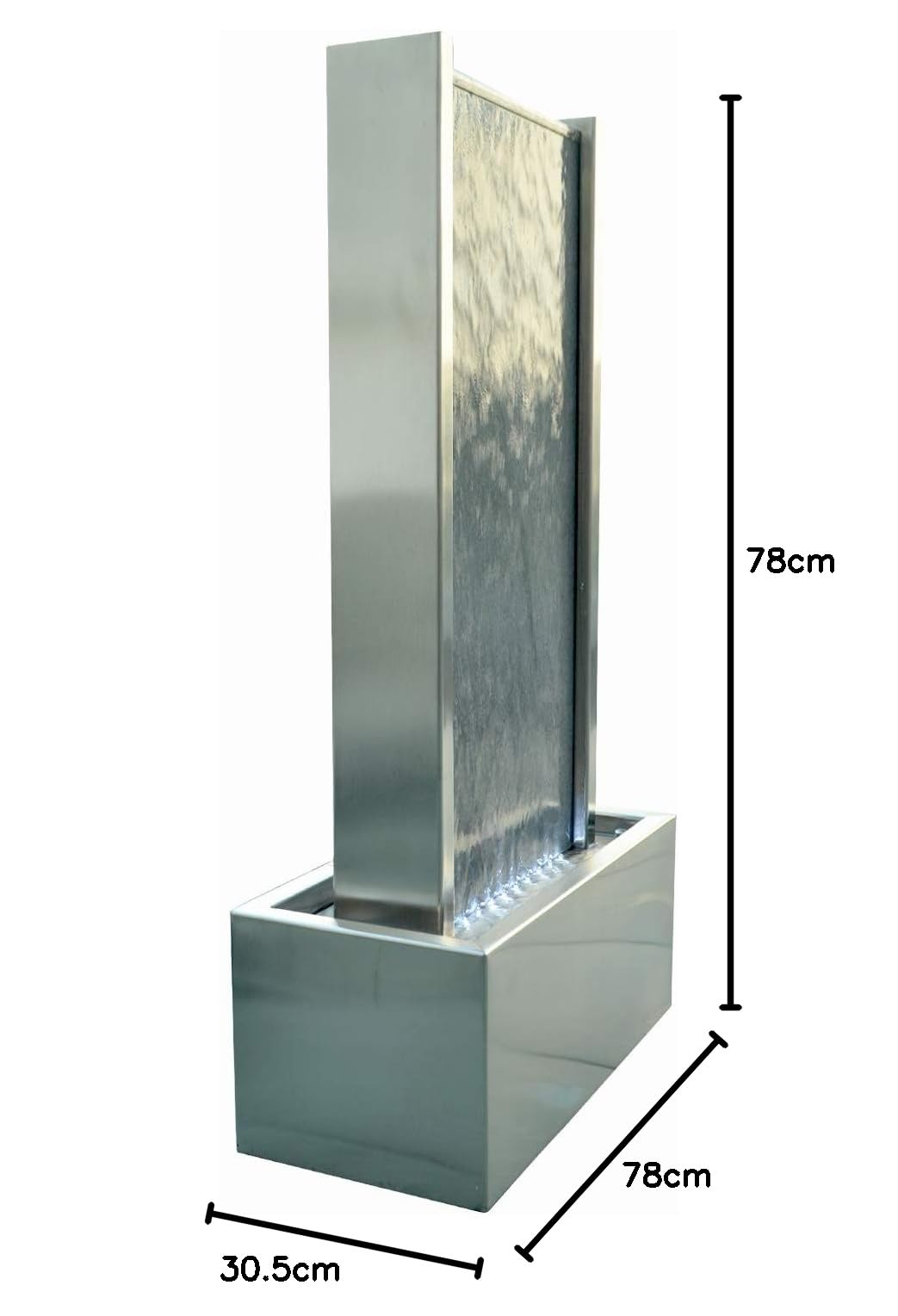 KÖHKO® Pared de agua de aprox. 78 cm, combinación de piedra natural y cascada de acero inoxidable con iluminación LED