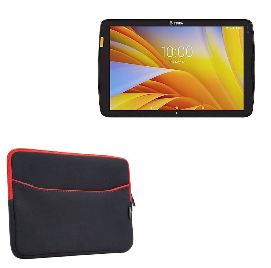 BoxWave Case Compatible with Zebra ET45 (10.1 in) - SoftSuit with Pocket, Soft Pouch Neoprene Cover Sleeve Zipper Pocket - Jet Black with Red Trim