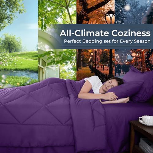 HEVUMYI Purple Queen Comforter Set - 7-Piece All Season Bed in a Bag Queen, Ultra Soft Bedding Set with Comforter, Flat Sheet, Fitted Sheet, Pillowcases, Pillow Shams