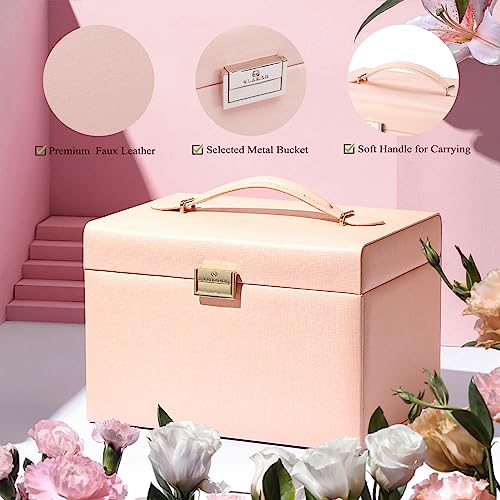 Vlando Mirrored Jewelry Box Organizer, Leather Jewelry Storage Case, Necklaces Earrings Rings Brackets Box Holder, Pink #TOP1