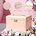Vlando Mirrored Jewelry Box Organizer, Leather Jewelry Storage Case, Necklaces Earrings Rings Brackets Box Holder, Pink