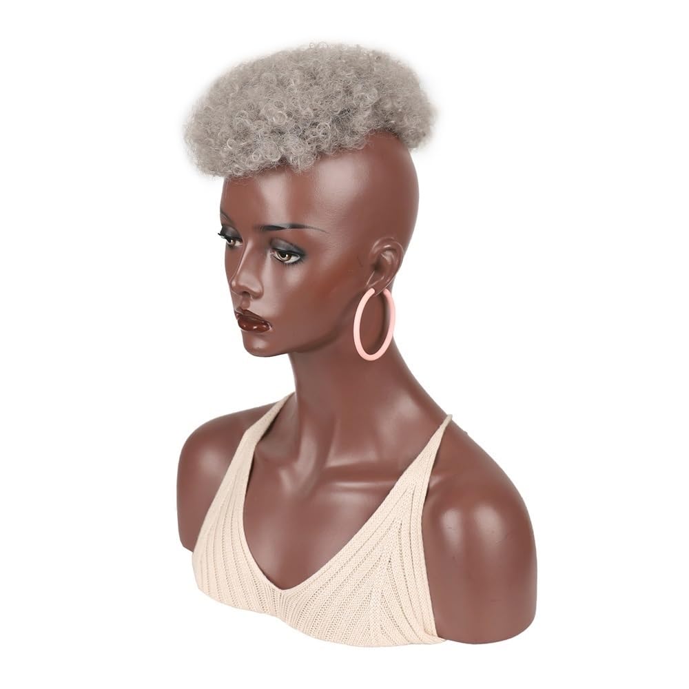xiuling4568 Synthetic Hairpiece Short Afro Curly Wigs,Clip On Hair Topper Wigs Women Man's for Bald Head Thinning Hair Hairs Extensions(Light grey)
