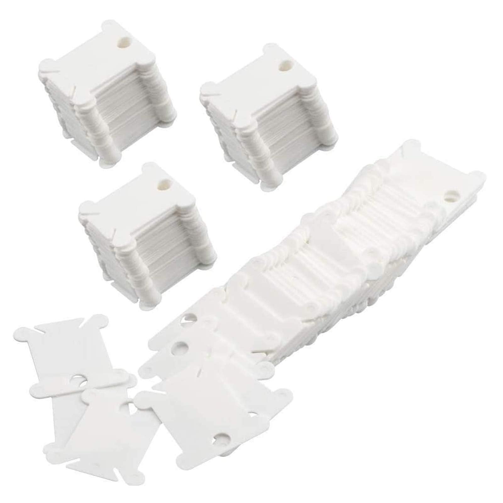 100PCS Embroidery Floss Bobbins Plastic Embroidery Thread Organiser Thread Cards with Floss Winder White Sewing Machine Bobbins, Durable & Portable Needlework Storage for Crafters