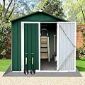 Lyngins 6x4 FT Outdoor Storage Shed, Metal Tool Shed with Lockable Doors, Peaked Roof & Frame Floor, Garden Shed with Vented Design for Backyard Garden Patio Lawn, Green+White