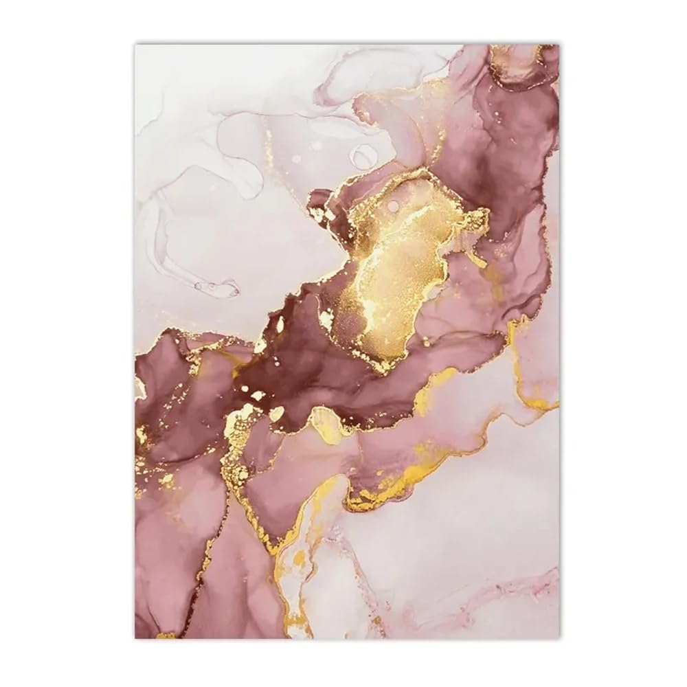 Leinwand Wandkunst,2 Bilder Set-Moderne Luxus Abstrakte Rosa Gold Marmor Wand Kunst Leinwand Malerei Poster Kunstwerk Nordisch Druck Bilder Büro Wohnzimmer Innen Dekor-60*80cm/(24*27 Zoll)ungerahmt