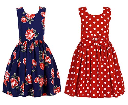 Image of Casual Frock for Baby Girls,Blue Printed and Olive Printed,Pack of 2