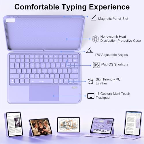Image of WIWU iPad Keyboard Case Air 11 inch 2026 /2025 /2024 Air 5 /4th Slim Purple | Magnetic Separately Case with Keyboard Portrait Mode Adjustable Stand Backlit Key Trackpad Pro 11 inch4 /3 /2 /1 Air5 /4th