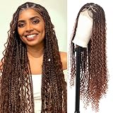 Olymei 36 Inches Full Double Lace Front Triangle Knotless Box Braided Wigs With Boho Curls Box Braid