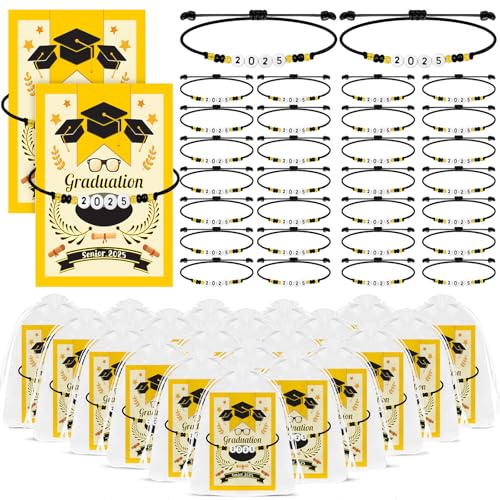 Image of 36 Set 2025 Graduation Bracelet include 36 Adjustable Bracelet 36 Graduation Card Graduation Party Favors Gifts Class of 2025 for Guests Classmates Graduation Senior High School Decorative Accessories
