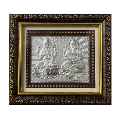 Image of Silver Coating Laxmi Ganesh Frame | Divine Home Decor | Wall Mount SquareFrame for Office, Wooden PhotoFrame for Temple| Wedding Festival Gifts | tabletopframe (5 inch x 5.50 inch Inch)