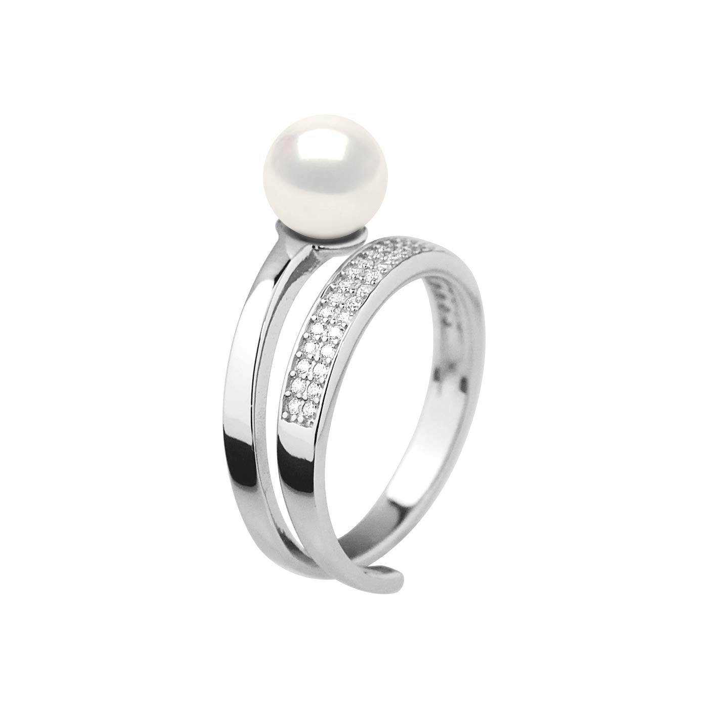 PEARLS & COLORS - Anello Vera Perla Coltivata d'Acqua Dolce Rotonda 7-8 mm - Colore Bianco Naturale - Qualità AAA+ - Misura Regolabile - Argento 925 - Gioielli Donna