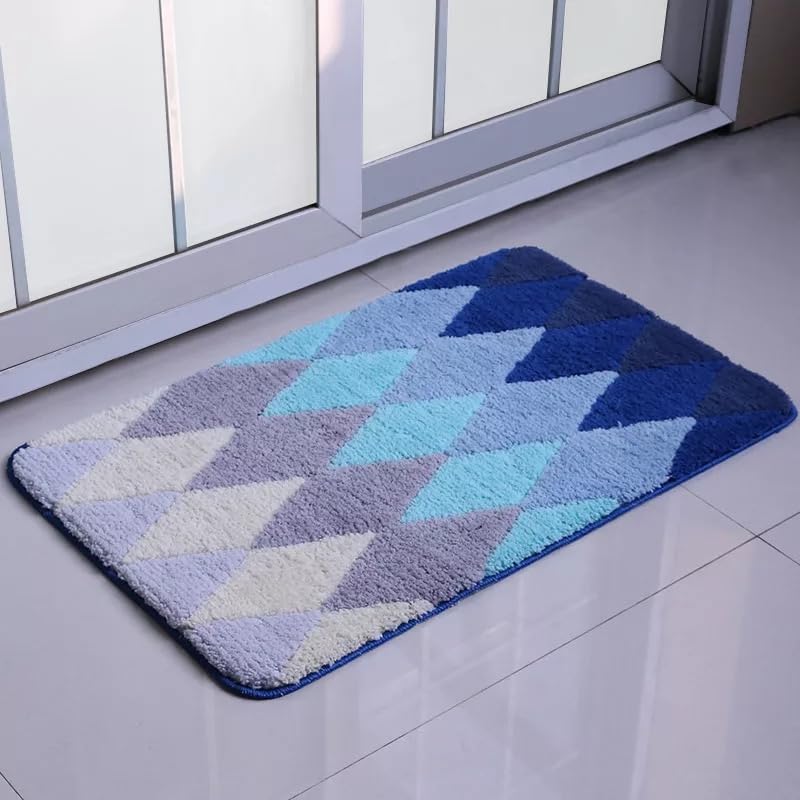 Kuber Industries Diamond Design Bathroom Mat|Anti-Slip Mat for Bathroom Floor|Extra Soft with TPR Backing|Foot Mats for Home, Living Room, Bedroom (Blue)