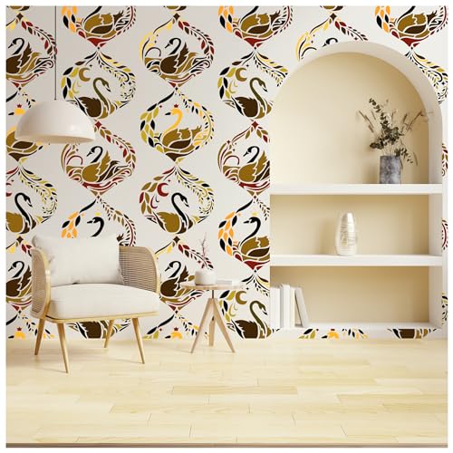Image of Kayra Decor Swan Allover Kids Room Wall Stencil -Pack of 1, Sheet Size 24 x 36 inch /Design Size 22.5 x 32 inch.