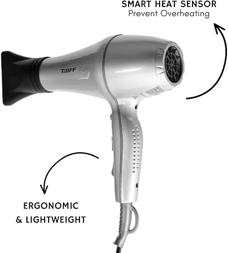 Miniatura 3 de Taiff Style IonSense - Secador de pelo profesional  Secador de pelo de cerámica iónica de 1875 W con difusor  Ligero apto para viajes  Doble voltaje