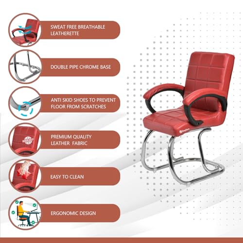 Image of GOYALSON Modern Mesh Guest Chair with Armrests Comfortable Reception Visitor Seating for Office or Home (4, Red, Double Pipe Chrome Steel Frame)