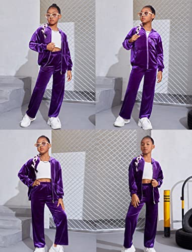 Image of Arshiner 2 Piece Outfits for Girls Kids Velour Tracksuit and Jogger Set
