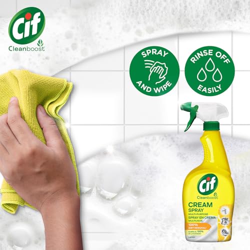 Image of Cif Cleanboost Cream Spray Lemon Multipurpose Surface Cleaner | 100% Dirt Removal | Fresh Lemon Fragrance | 650 ML