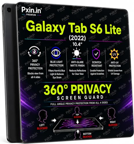 Image of Pxin 360 Pro Privacy Screen guard compatible with Samsung Galaxy Tab S6 Lite (2022) | Anti Glare | Anti UV | Anti Blue | Anti Reflection | Privacy Filter | Unbreakable Build