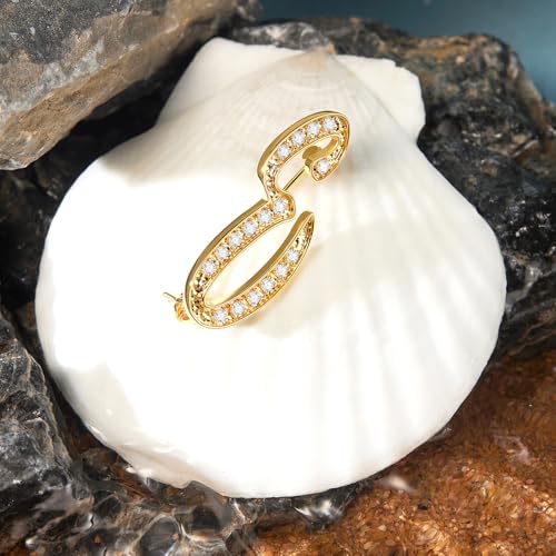 Image of Cicy Bell A-Z Initial 26 Letter Brooch Pins 18k Gold Plated Cubic Zirconia Breastpin Name Personalized Gifts for Women Men