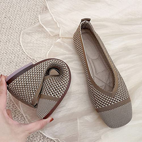 Image of RVROVIC Women's Square Toe Knit Flats Shoes Casual Slip on Ballet Flats Comfortable Shoes for Women