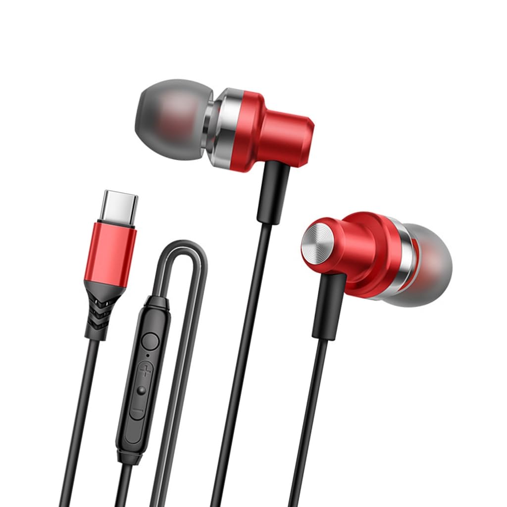 Elnwnnkc Metal Stereoed Type C Corded Earphones Headphones In Ear Designing Earbuds for Immersive