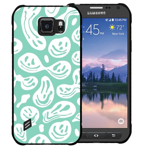zaztify Case for Samsung Galaxy S6 Active, Pastel Mint Green White Funny Trippy Dripping Smile Melted Hippie Smiling Skull Ghost Face Pattern Shockproof Anti-Slip Thin Slim Soft Cute Cover Shell